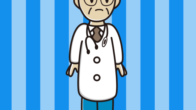 何かに気付く年配男性医師のイラスト【色、背景あり】PNG