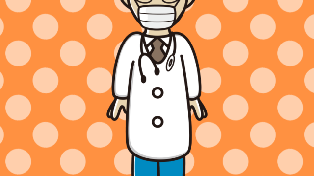 マスクをする年配男性医師のイラスト【色、背景あり】PNG