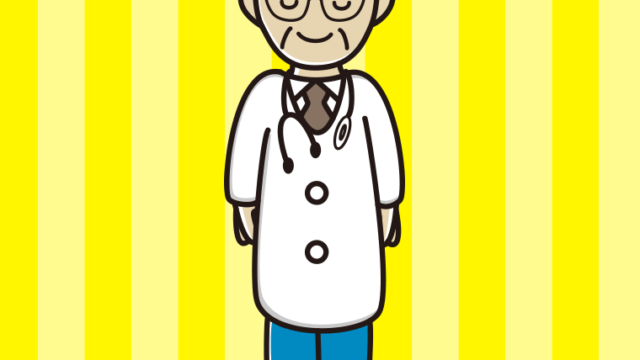 お辞儀する年配男性医師のイラスト【色、背景あり】PNG