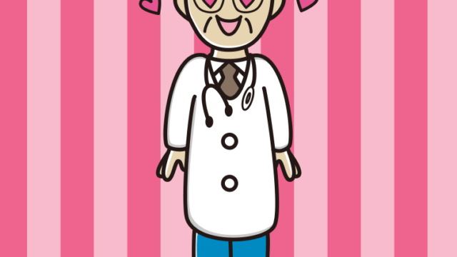 目がハートの年配男性医師のイラスト【色、背景あり】PNG