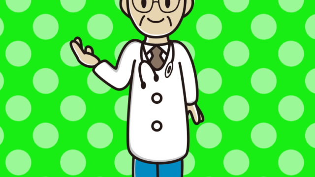 案内する年配男性医師のイラスト【色、背景あり】PNG