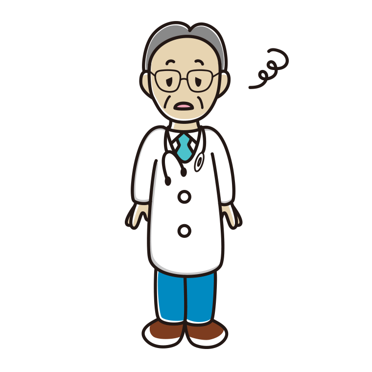 ぼーっとする年配男性医師のイラスト【色あり、背景なし】透過PNG