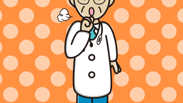 咳払いする年配男性医師のイラスト【色、背景あり】PNG