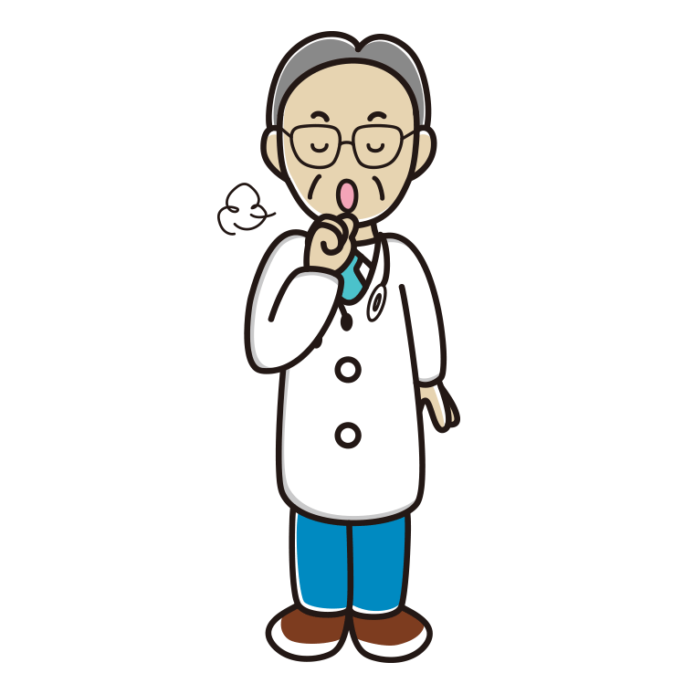 咳払いする年配男性医師のイラスト【色あり、背景なし】透過PNG