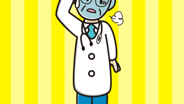 具合が悪い年配男性医師のイラスト【色、背景あり】PNG