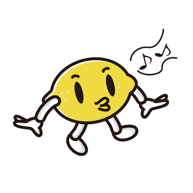 口笛を吹くレモンちゃんのイラスト【色あり、背景なし】透過PNG