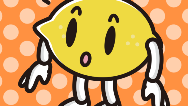 何かに気付くレモンちゃんのイラスト【色、背景あり】PNG