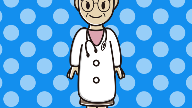 年配女性医師のイラスト【色、背景あり】PNG