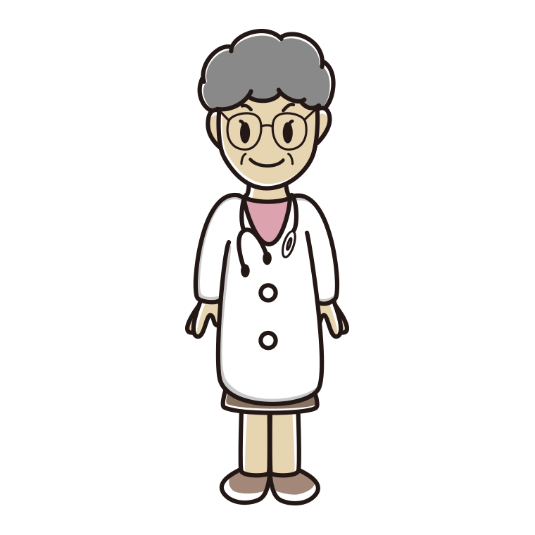 年配女性医師のイラスト【色あり、背景なし】透過PNG