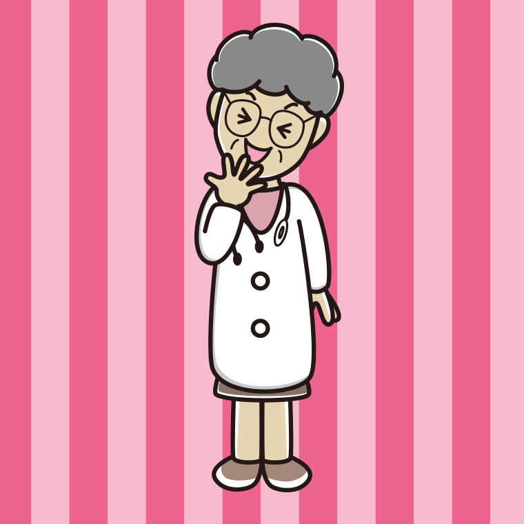 笑う年配女性医師のイラスト【色、背景あり】PNG
