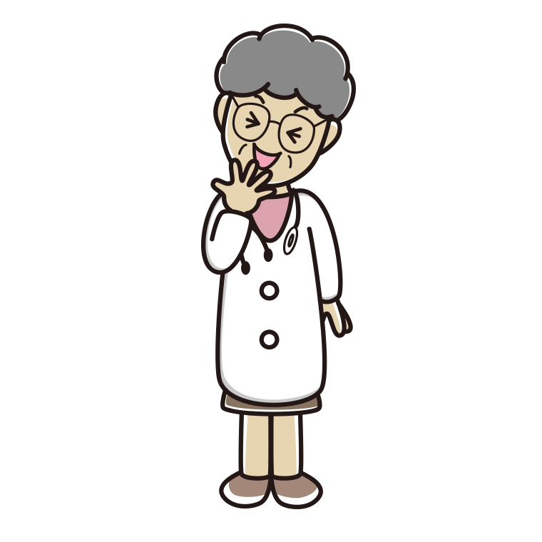 笑う年配女性医師のイラスト【色あり、背景なし】透過PNG