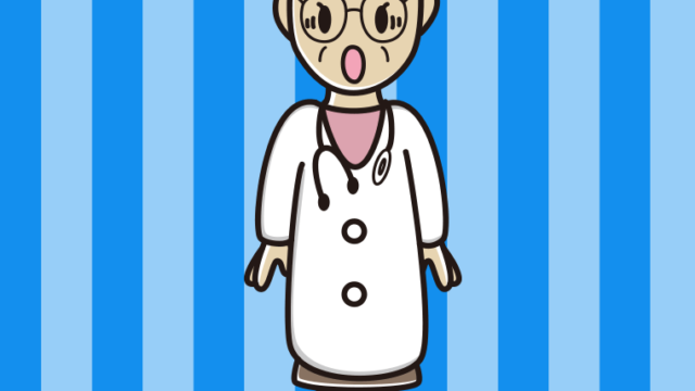 驚く年配女性医師のイラスト【色、背景あり】PNG