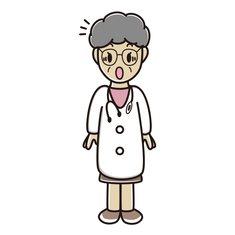 驚く年配女性医師のイラスト【色あり、背景なし】透過PNG
