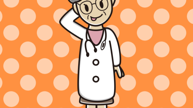 テヘヘな年配女性医師のイラスト【色、背景あり】PNG