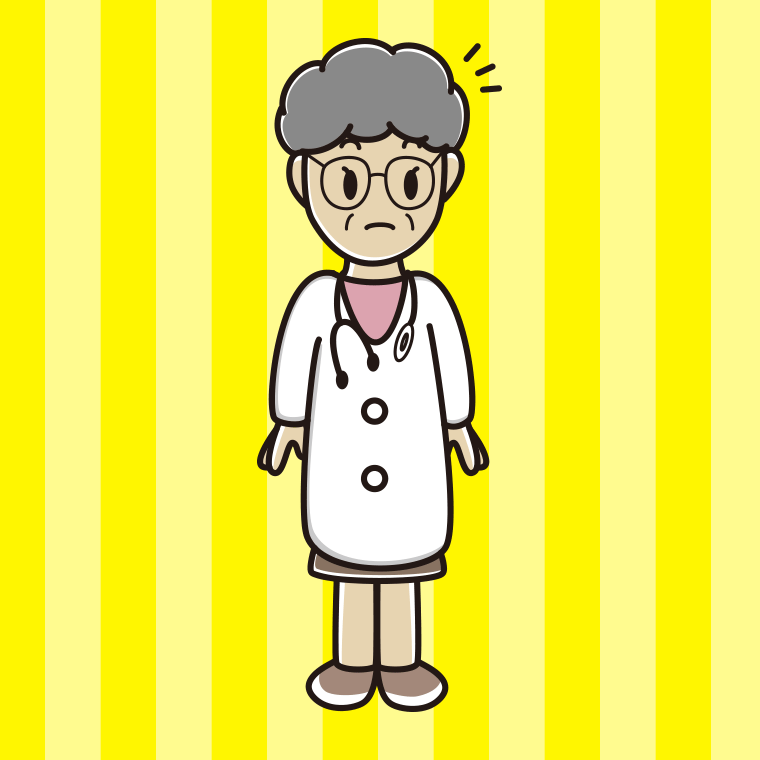 何かに気付く年配女性医師のイラスト【色、背景あり】PNG