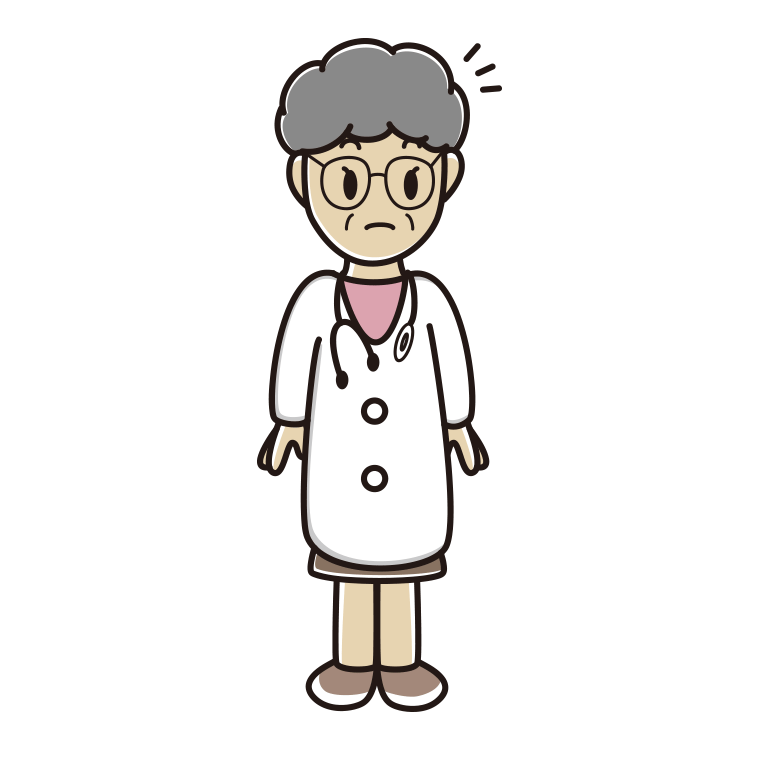 何かに気付く年配女性医師のイラスト【色あり、背景なし】透過PNG