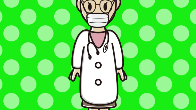 マスクをする年配女性医師のイラスト【色、背景あり】PNG