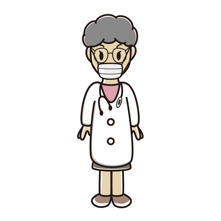 マスクをする年配女性医師のイラスト【色あり、背景なし】透過PNG