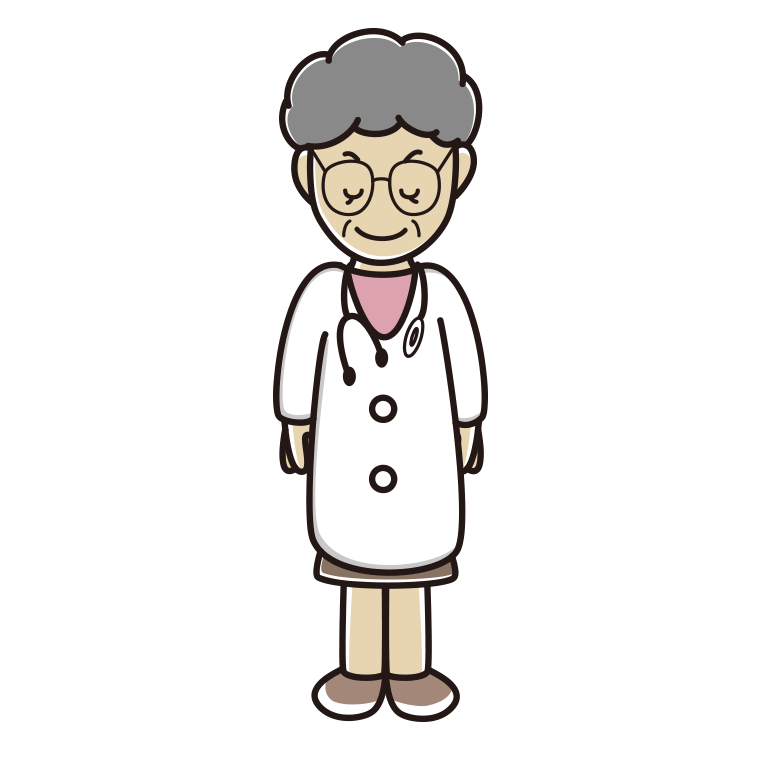 お辞儀する年配女性医師のイラスト【色あり、背景なし】透過PNG