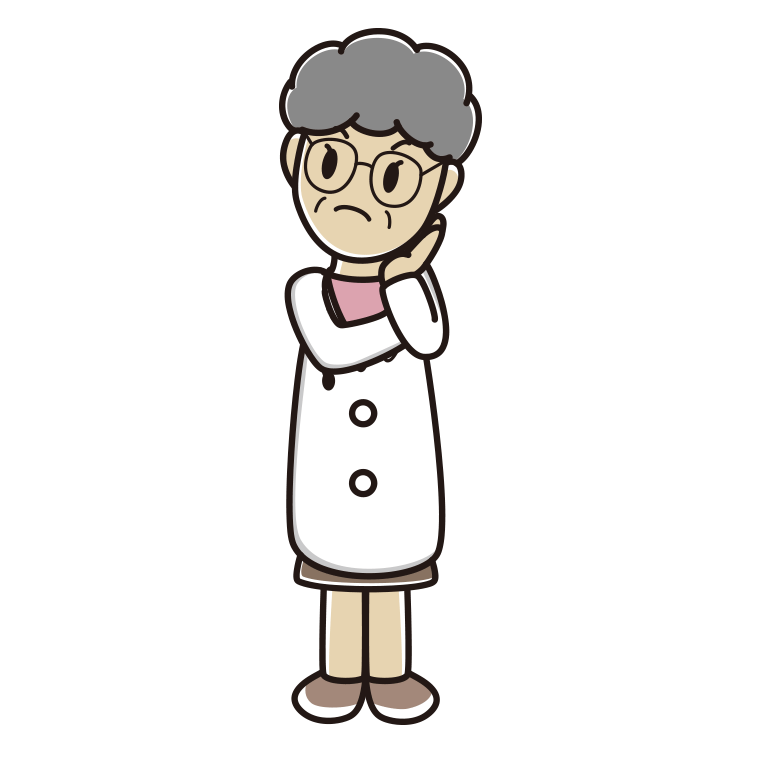 考える年配女性医師のイラスト【色あり、背景なし】透過PNG