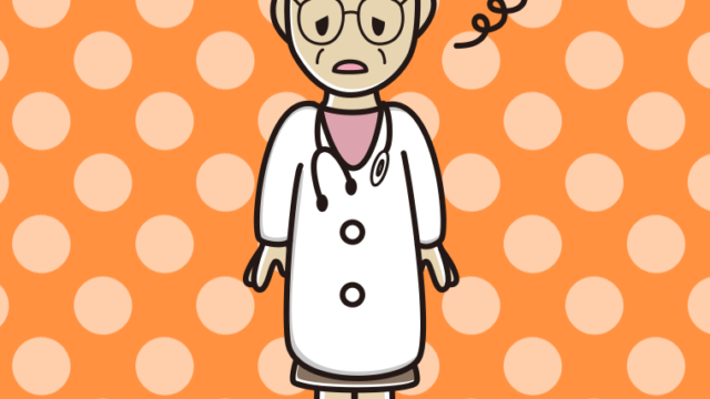 ぼーっとする年配女性医師のイラスト【色、背景あり】PNG