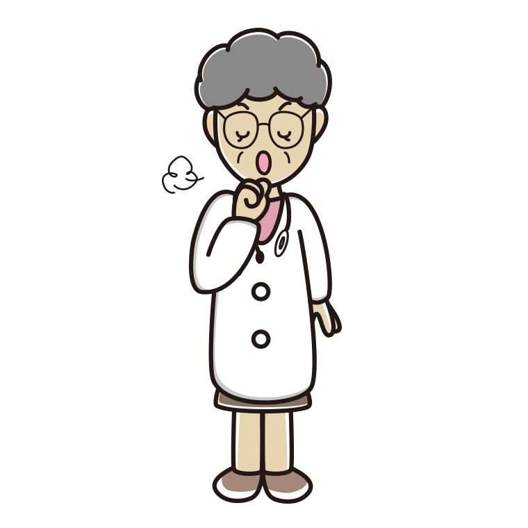 咳払いする年配女性医師のイラスト【色あり、背景なし】透過PNG