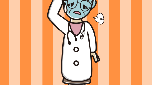 具合が悪い年配女性医師のイラスト【色、背景あり】PNG