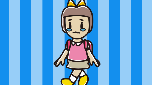泣きながら通学する新小学一年生女子のイラスト【色、背景あり】PNG