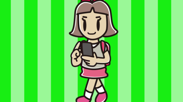 スマホを使いながら通学する小学生女子のイラスト【色、背景あり】PNG