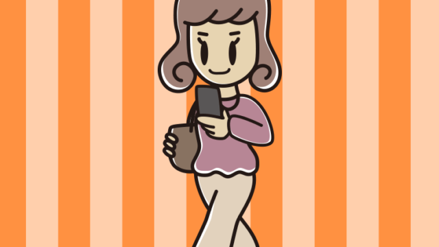 スマホを使いながら通学する女子大学生のイラスト【色、背景あり】PNG