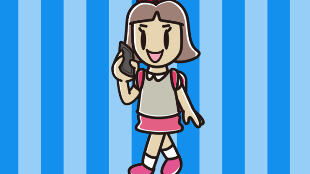 スマホで電話しながら通学する小学生女子のイラスト【色、背景あり】PNG