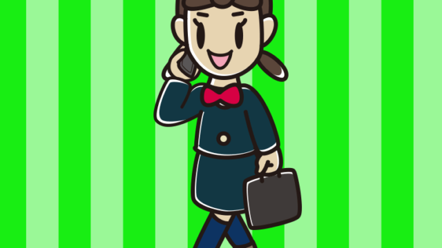 スマホで電話しながら通学する女子中学生のイラスト【色、背景あり】PNG