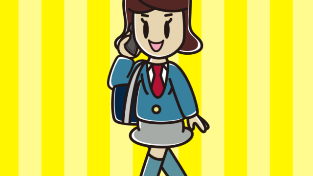 スマホで電話しながら通学する女子高校生のイラスト【色、背景あり】PNG