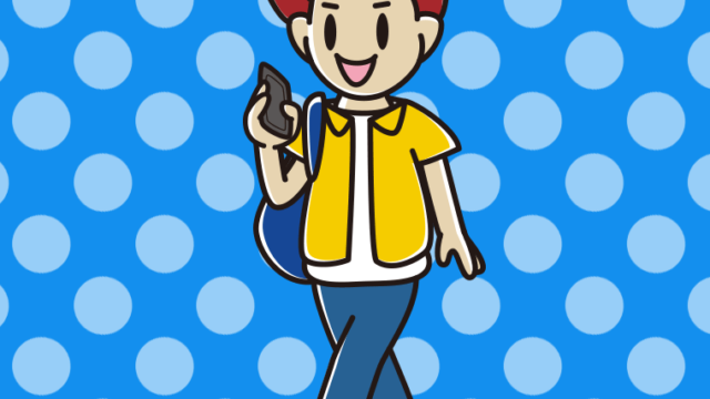 スマホで電話しながら通学する男子大学生のイラスト【色、背景あり】PNG