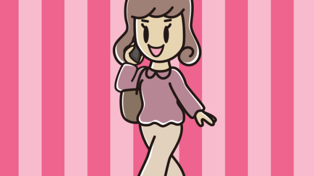 スマホで電話しながら通学する女子大学生のイラスト【色、背景あり】PNG