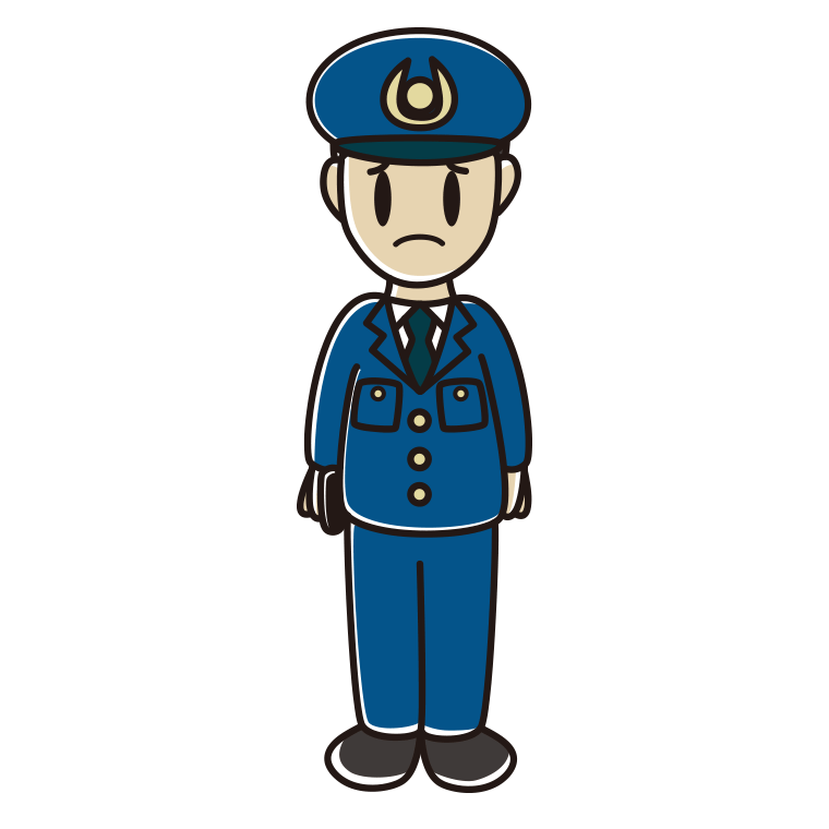 困る男性警察官のイラスト【色あり、背景なし】透過PNG