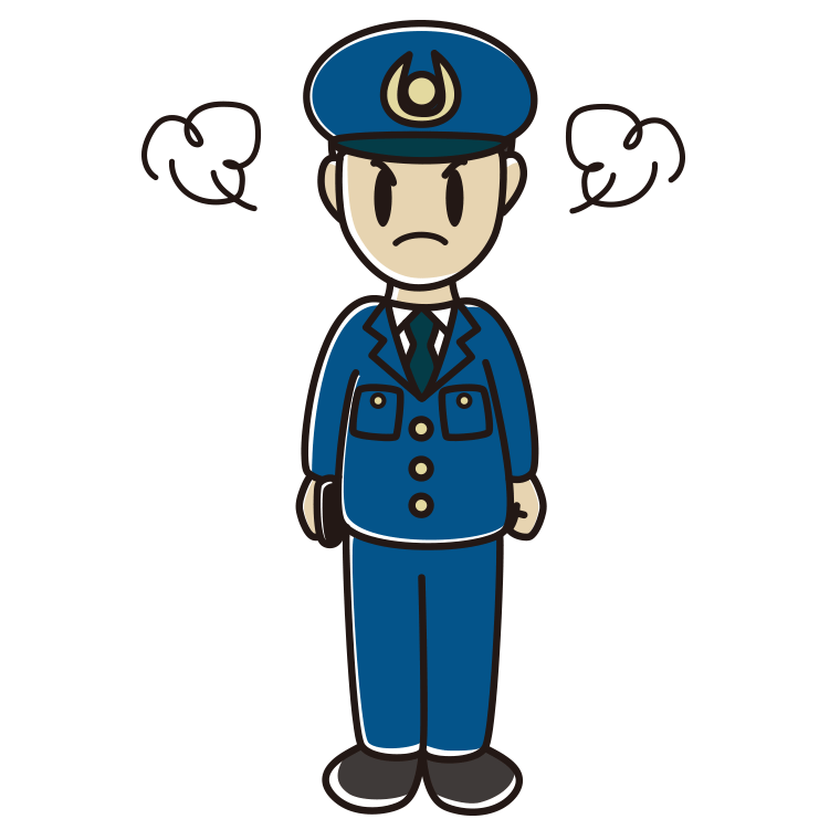 怒る男性警察官のイラスト【色あり、背景なし】透過PNG