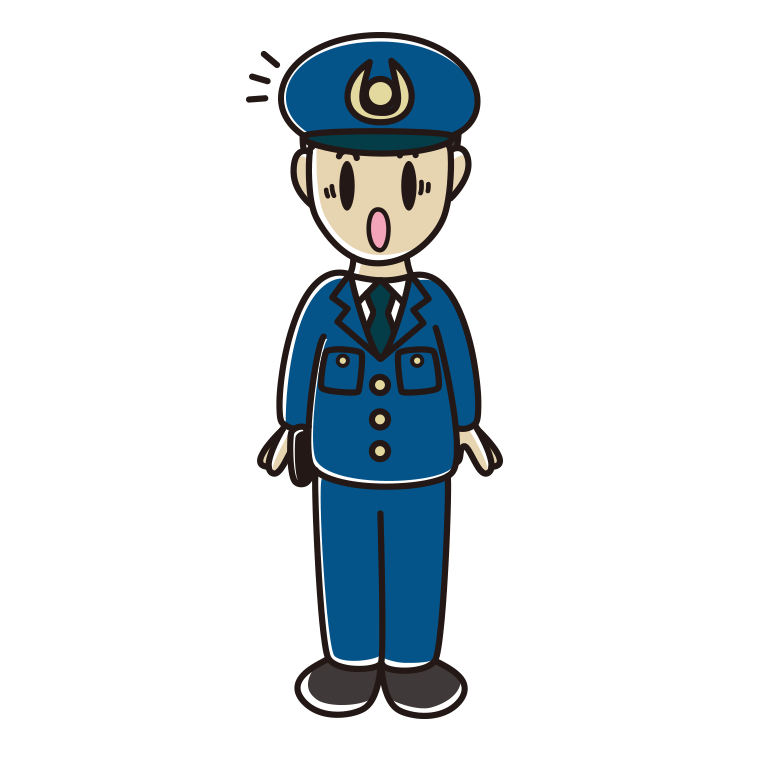 驚く男性警察官のイラスト【色あり、背景なし】透過PNG