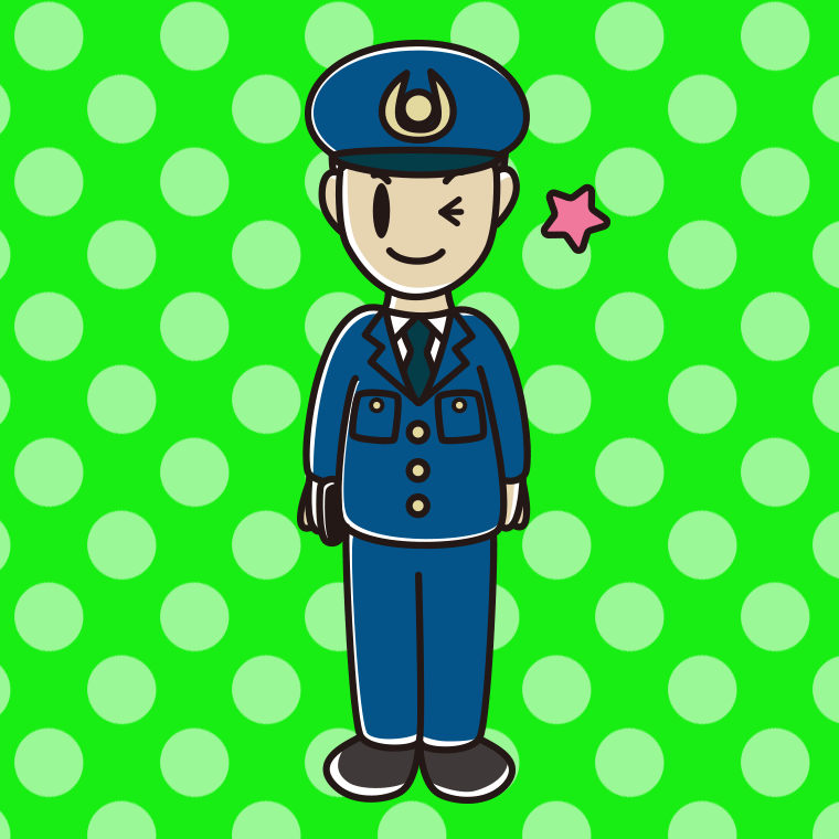 ウインクする男性警察官のイラスト【色、背景あり】PNG