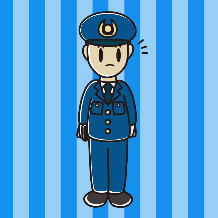 何かに気付く男性警察官のイラスト【色、背景あり】PNG