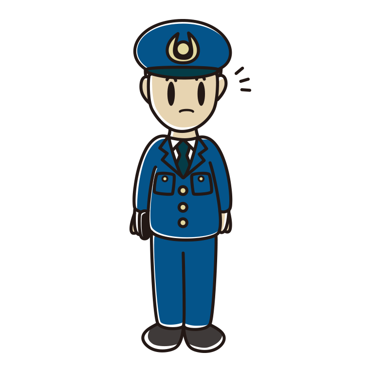 何かに気付く男性警察官のイラスト【色あり、背景なし】透過PNG