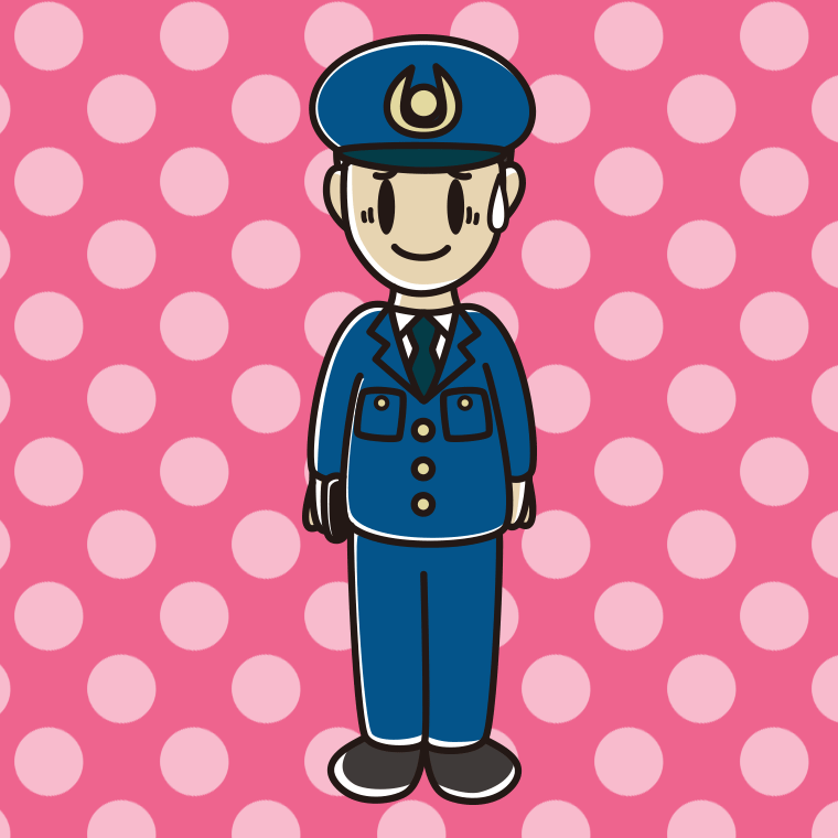 苦笑いする男性警察官のイラスト【色、背景あり】PNG
