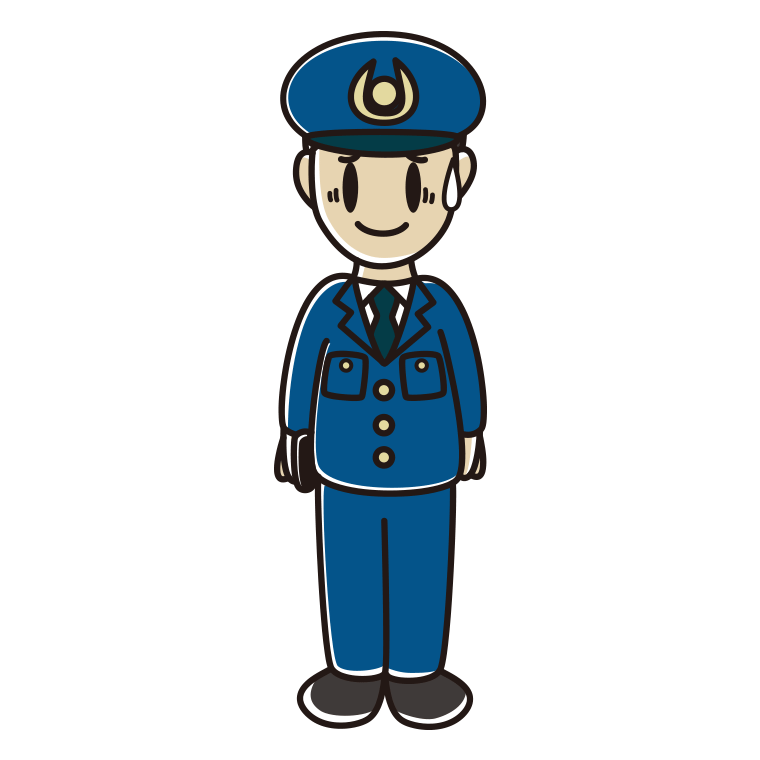 苦笑いする男性警察官のイラスト【色あり、背景なし】透過PNG