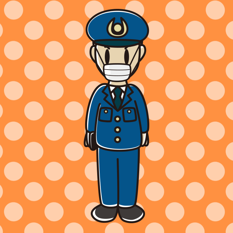 マスクをする男性警察官のイラスト【色、背景あり】PNG