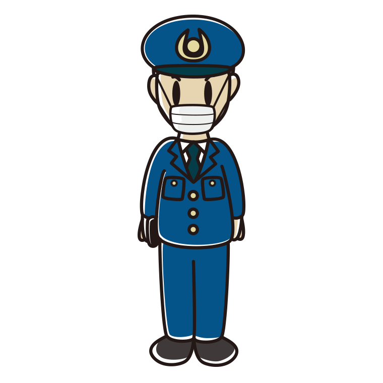 マスクをする男性警察官のイラスト【色あり、背景なし】透過PNG