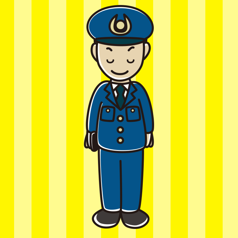 お辞儀する男性警察官のイラスト【色、背景あり】PNG