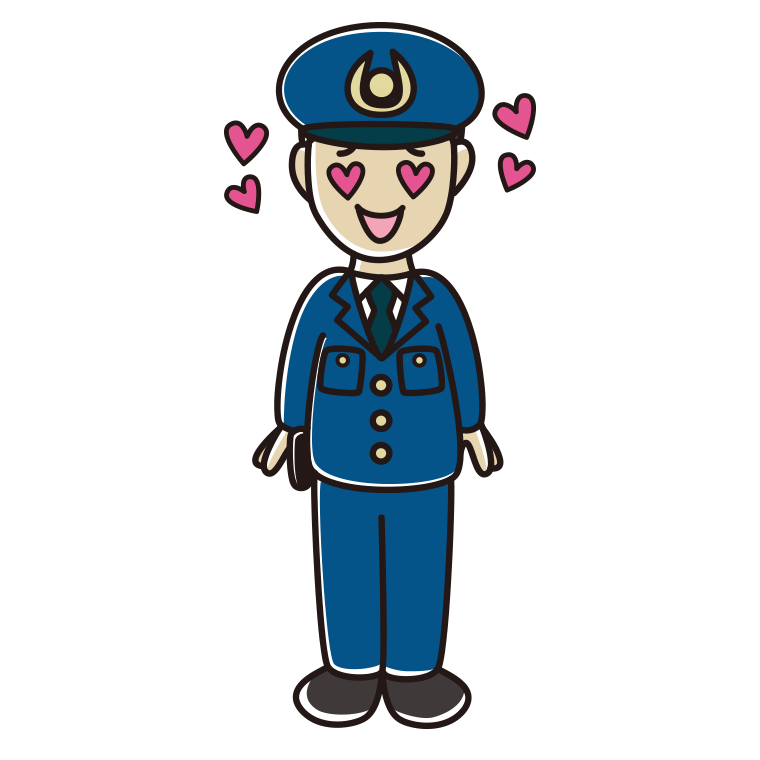 目がハートの男性警察官のイラスト【色あり、背景なし】透過PNG
