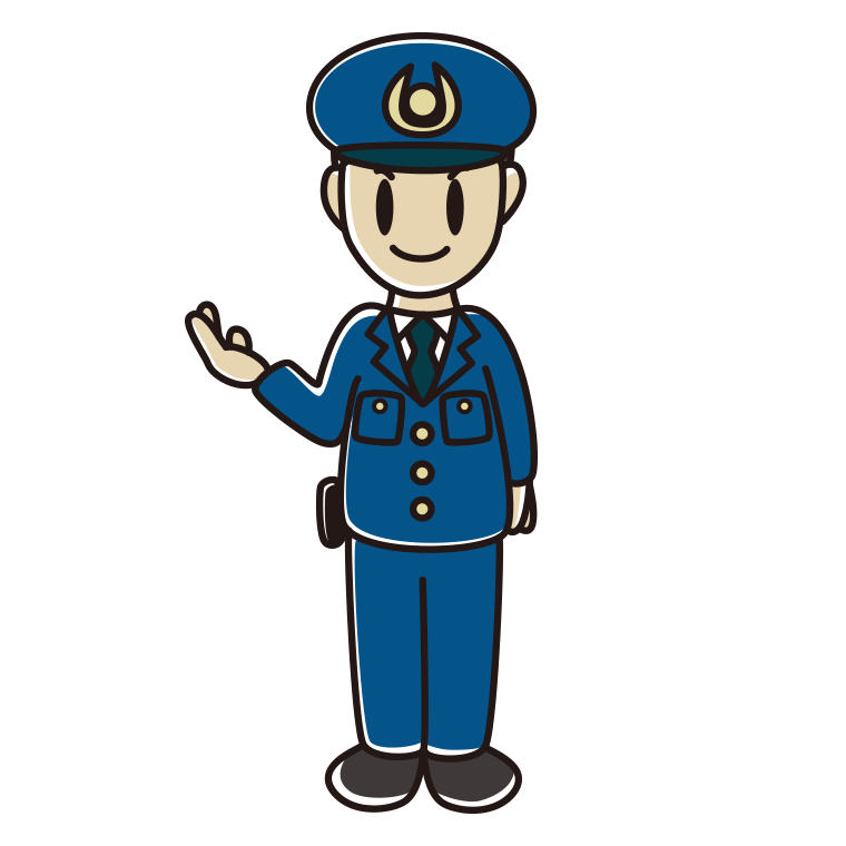 案内する男性警察官のイラスト【色あり、背景なし】透過PNG