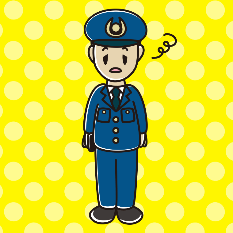 ぼーっとする男性警察官のイラスト【色、背景あり】PNG