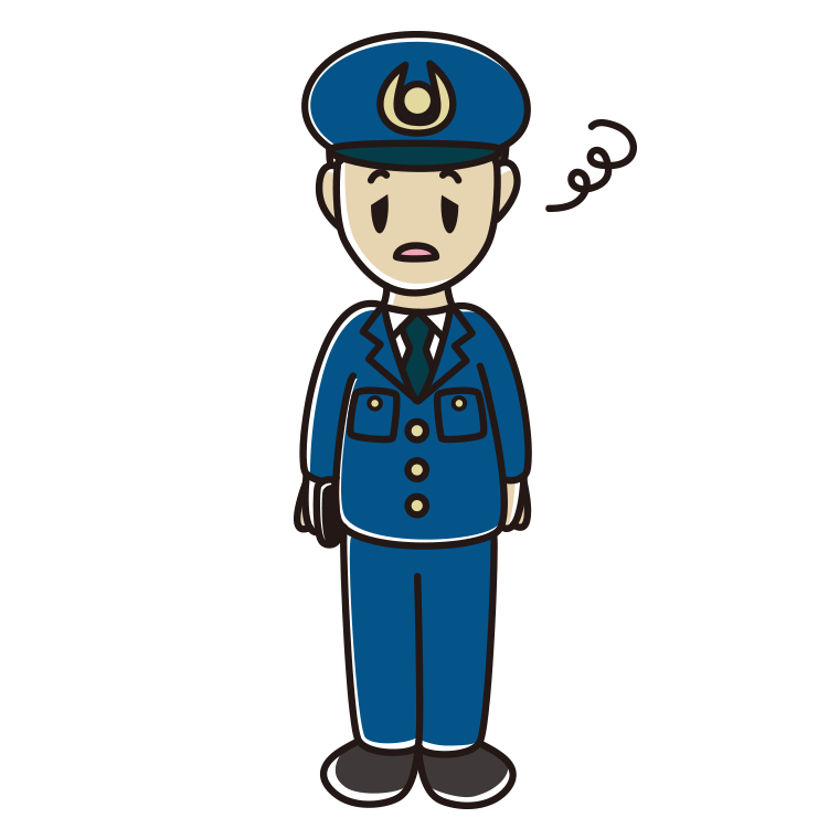 ぼーっとする男性警察官のイラスト【色あり、背景なし】透過PNG